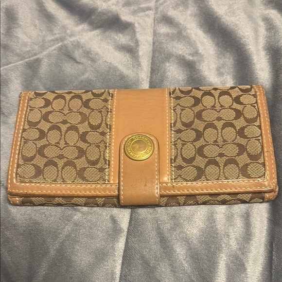 Coach Handbags - Coach Trifold Tan Wallet With Gold Snap Closure